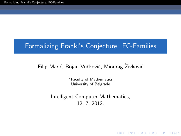 formalizing frankl s conjecture fc families