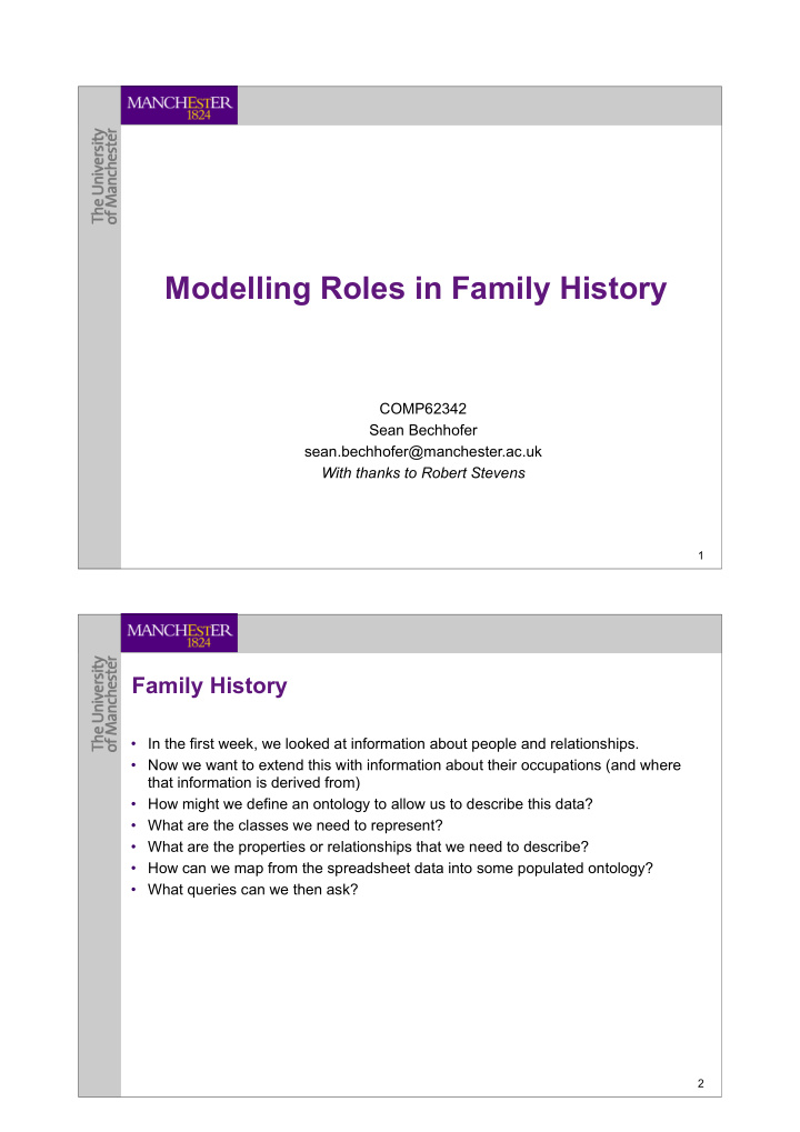 modelling roles in family history