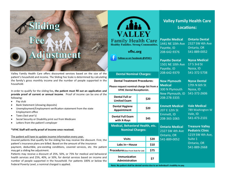 valley family health care locatjons payetue medical