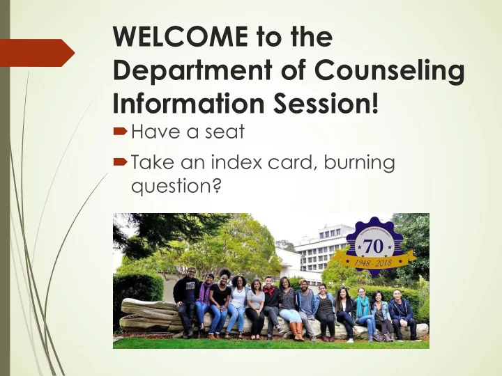 welcome to the department of counseling information