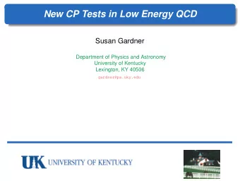 New CP Tests in Low Energy QCD  Susan Gardner  Department of Physics and Astronomy  University of