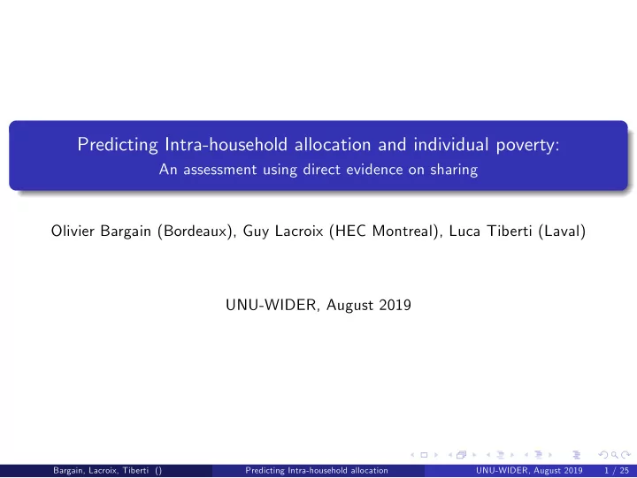 predicting intra household allocation and individual