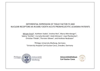 DIFFERENTIAL EXPRESSION OF TISSUE FACTOR F3 AND  NUCLEAR RECEPTORS 4A IN EARLY DEATH ACUTE