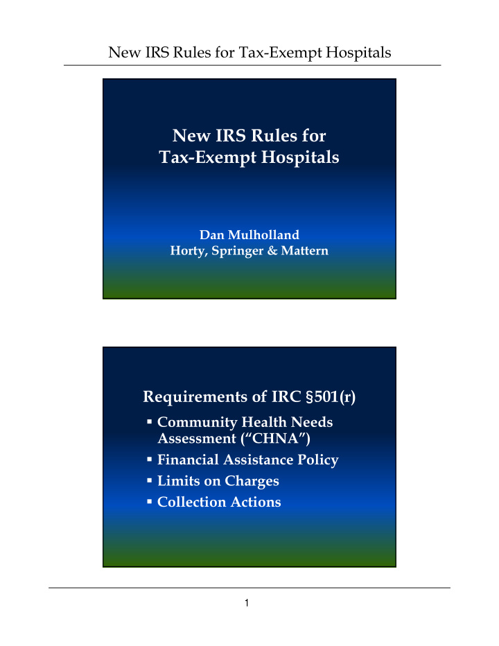 new irs rules for tax exempt hospitals