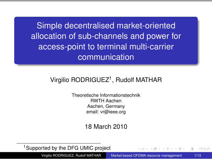 simple decentralised market oriented allocation of sub