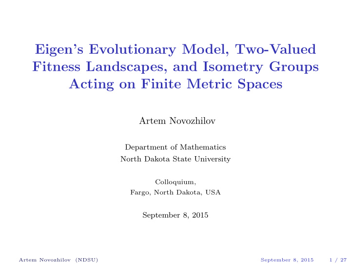 eigen s evolutionary model two valued fitness landscapes