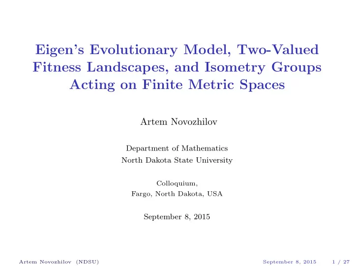 eigen s evolutionary model two valued fitness landscapes