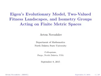Eigens Evolutionary Model, Two-Valued  Fitness Landscapes, and Isometry Groups  Acting on Finite