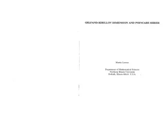 GELFAI\D- KIRI LL OV DIMENS I ON AND POI NCARE S  ERIES  Martin Lorenz  D epartment of Mathematical