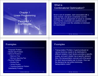 What is  Combinatorial Optimization?  C  bi  t  i l O ti  i  ti  ?  Ch  Chapter 1  t  1  Given a