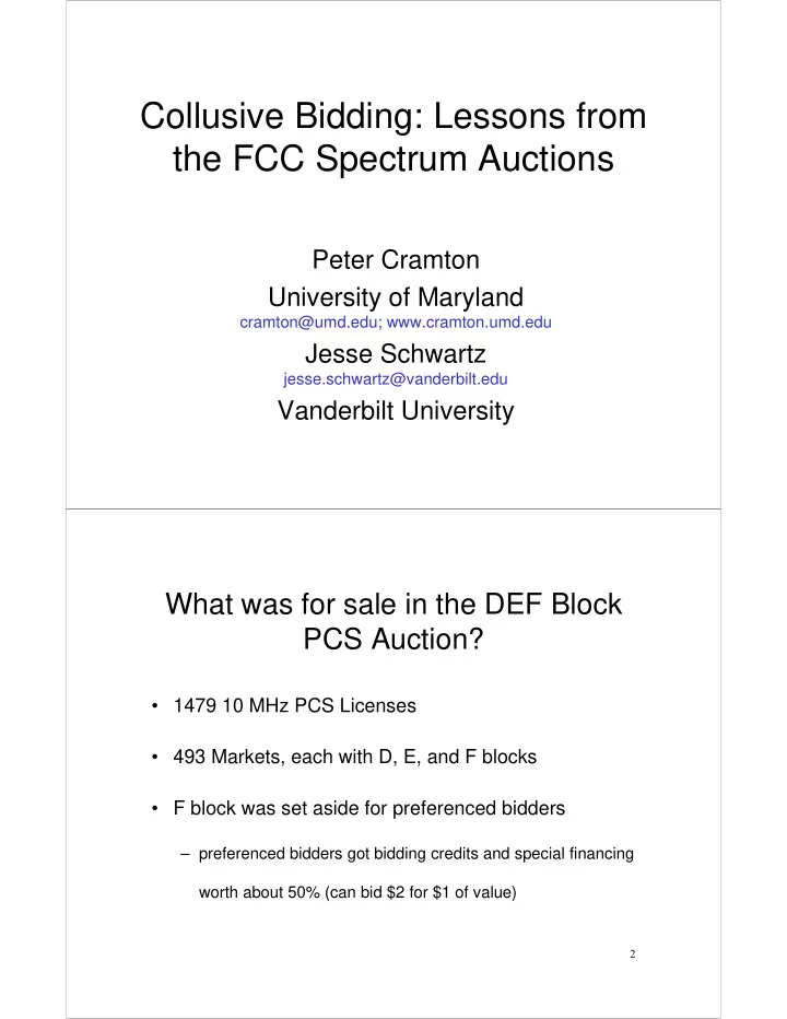collusive bidding lessons from the fcc spectrum auctions