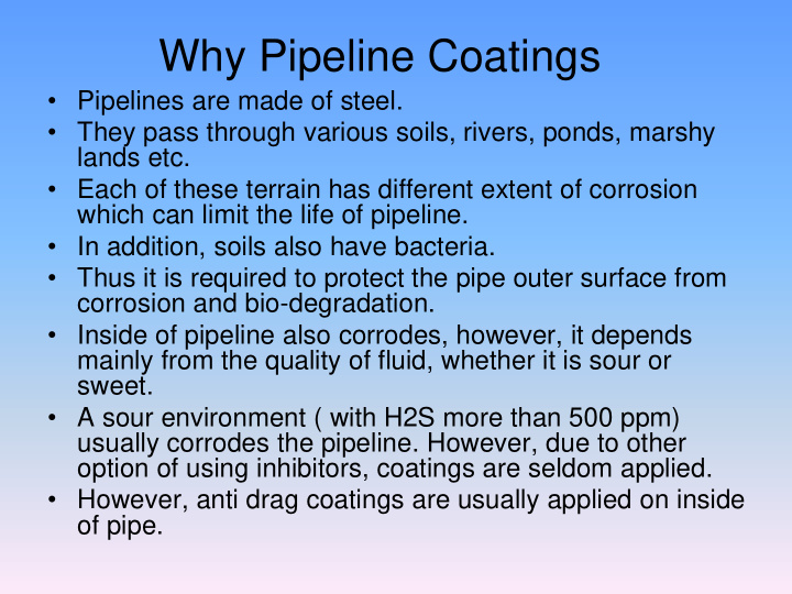 why pipeline coatings