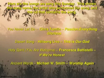 Here are the songs we sang this Sunday.  This shows  the song name, the artist who performed the