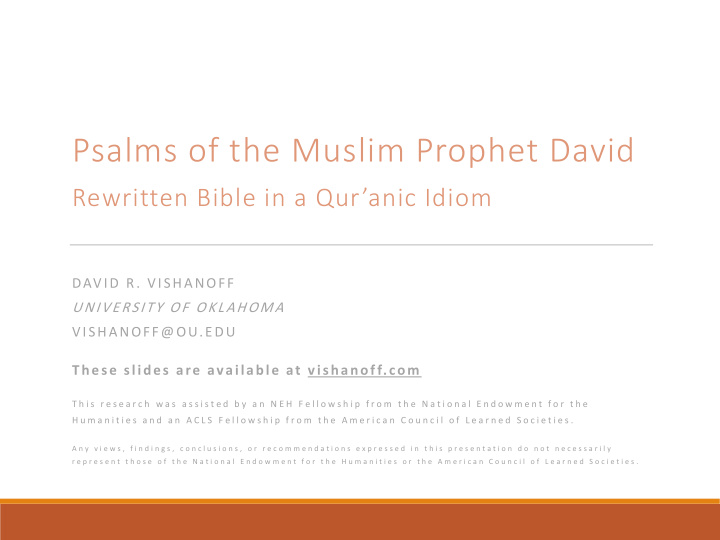 psalms of the muslim prophet david