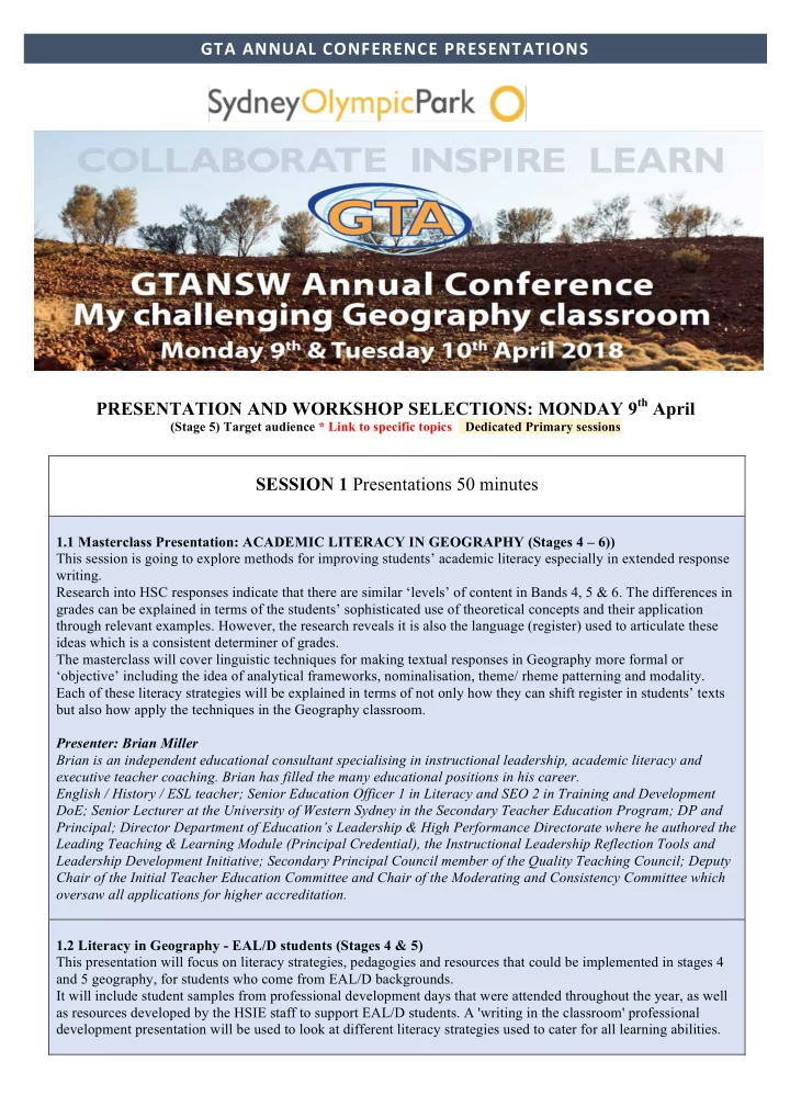 gta annual conference presentations