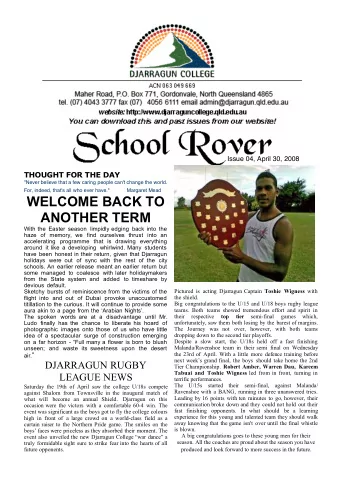 WELCOME BACK TO  ANOTHER TERM  With the Easter season limpidly edging back into the  haze of