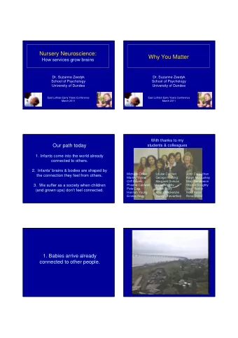 Nursery Neuroscience:  Why You Matter  How services grow brains  Dr. Suzanne Zeedyk  Dr. Suzanne