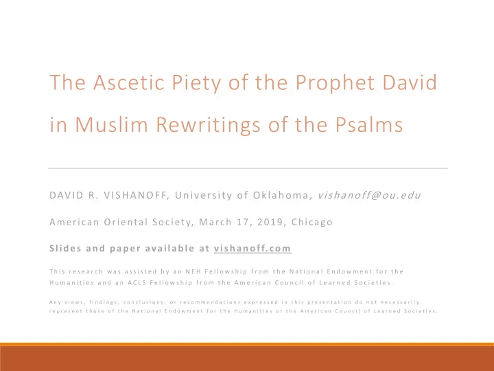 the ascetic piety of the prophet david in muslim