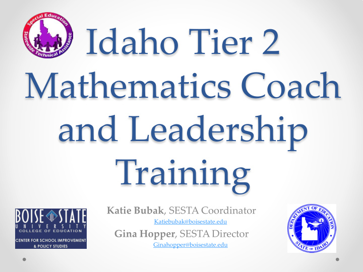 idaho tier 2 mathematics coach and leadership training