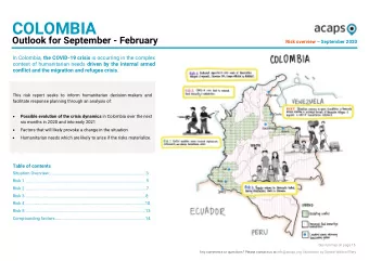 COLOMBIA  Outlook for September - February  Risk overview  September 2020 In Colombia, the