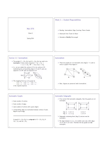 Week 2  Student Responsibilities  Mat 3770  Reading: Isomorphism, Edge Counting, Planar