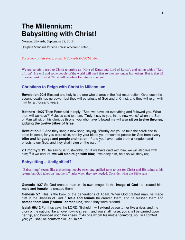 the millennium babysitting with christ