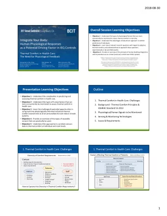 Overall Session Learning Objectives  Objective 1  Understand the types of physiological