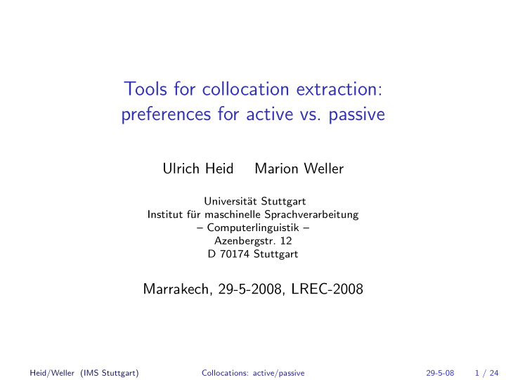 tools for collocation extraction preferences for active