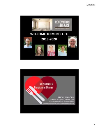 WELCOME TO MENS LIFE  2019-2020  Carl Hofmann  Teaching Leader  1  2/18/2020  WELCOME TO