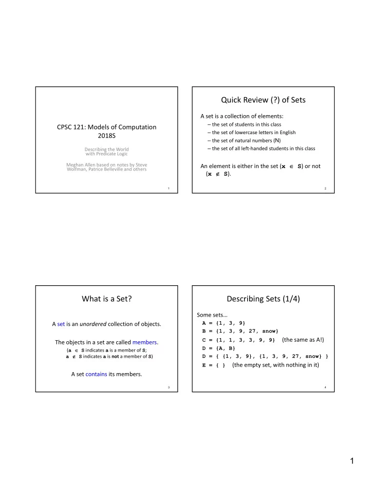quick review of sets