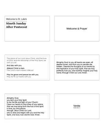 Nineth Sunday  After Pentecost  Welcome &amp; Prayer  Welcome &amp; Prayer  The grace of our Lord