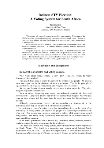Indirect STV Election:  A Voting System for South Africa  Jason Eisner  University of Cape Town