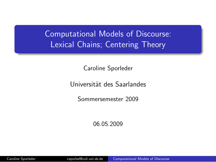 computational models of discourse lexical chains