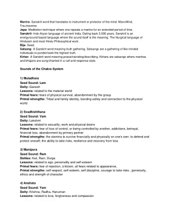 Sounds of the Chakra System  1) Muladhara  Seed Sound: Lam Deity: Ganesh Lessons: related to the