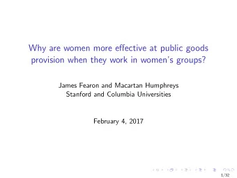 Why are women more effective at public goods  provision when they work in womens groups?  James