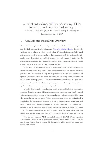 A brief introduction 1 to retrieving ERA  Interim via the web and webapi  Adrian Tompkins (ICTP),