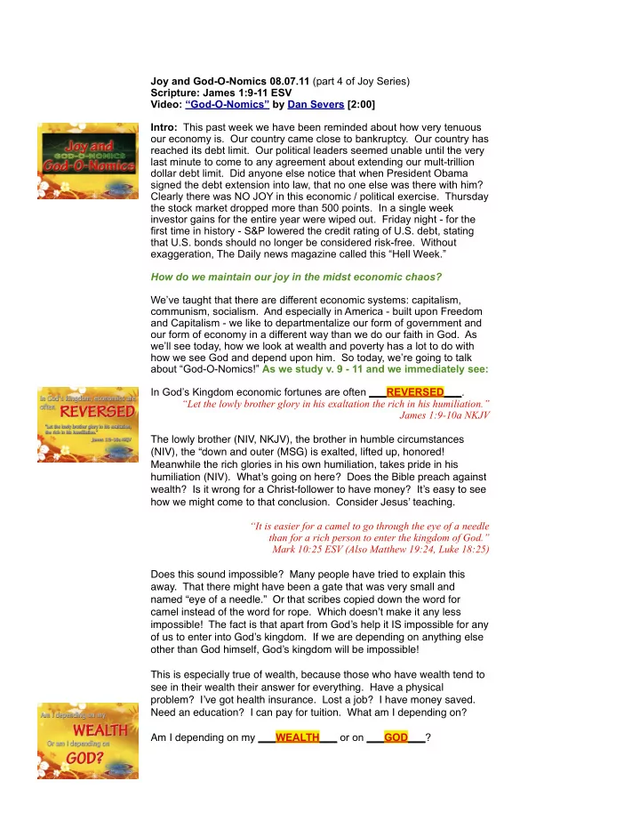 joy and god o nomics 08 07 11 part 4 of joy series