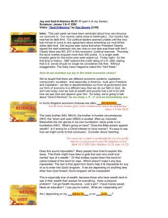 Joy and God-O-Nomics 08.07.11 (part 4 of Joy Series)  Scripture: James 1:9-11 ESV  Video: