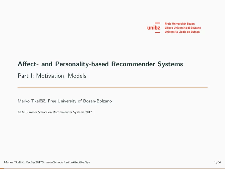 affect and personality based recommender systems