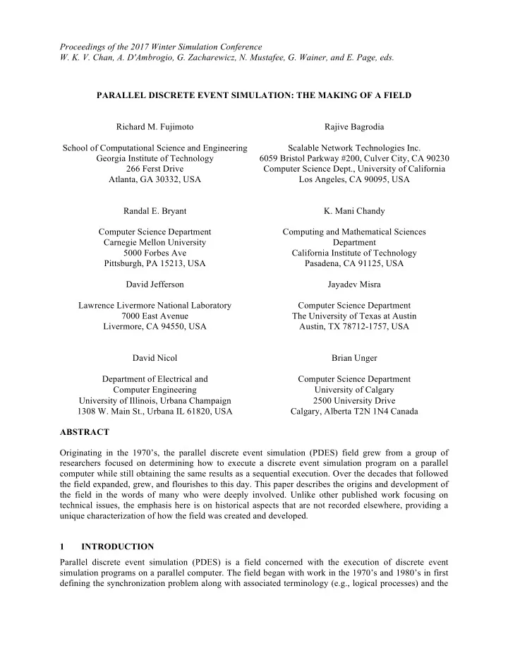 proceedings of the 2017 winter simulation conference w k