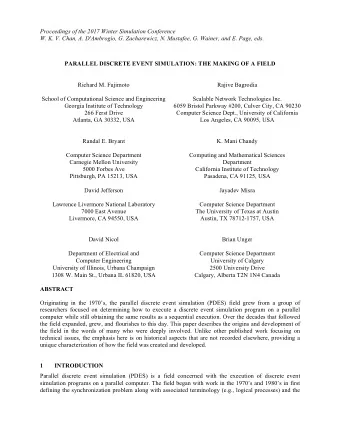 Proceedings of the 2017 Winter Simulation Conference W. K. V. Chan, A. D'Ambrogio, G. Zacharewicz,