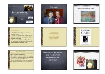 Welcome!  Welcome and LISTEN!  Keys to Inclusion  meeting emotional needs of BOYS  Colin Newton