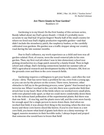 Are There Giants in Your Garden?  Numbers 13  Gardening is in my blood. On the first Sunday of this