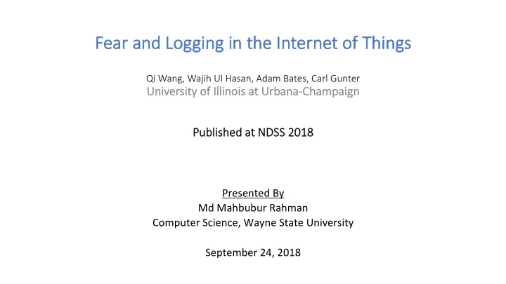 fe fear and logging in the internet of things