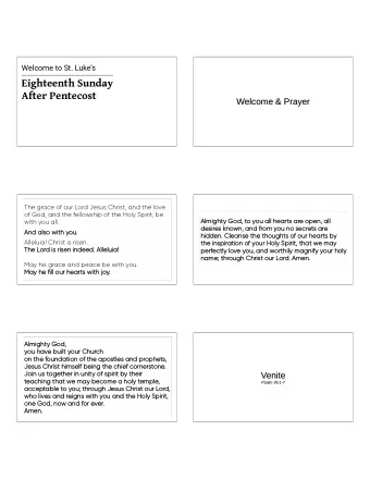 Eighteenth Sunday  After Pentecost  Welcome &amp; Prayer  Welcome &amp; Prayer  The grace of our