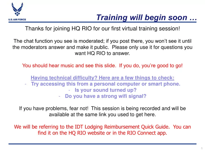 training will begin soon