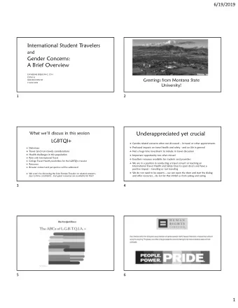 International Student T  ravelers  and  Gender Concerns:  A Brief Overview  CATHERINE EBELKE PA-C,