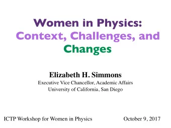 Women in Physics:  Context, Challenges, and  Changes  Elizabeth H. Simmons  Executive Vice