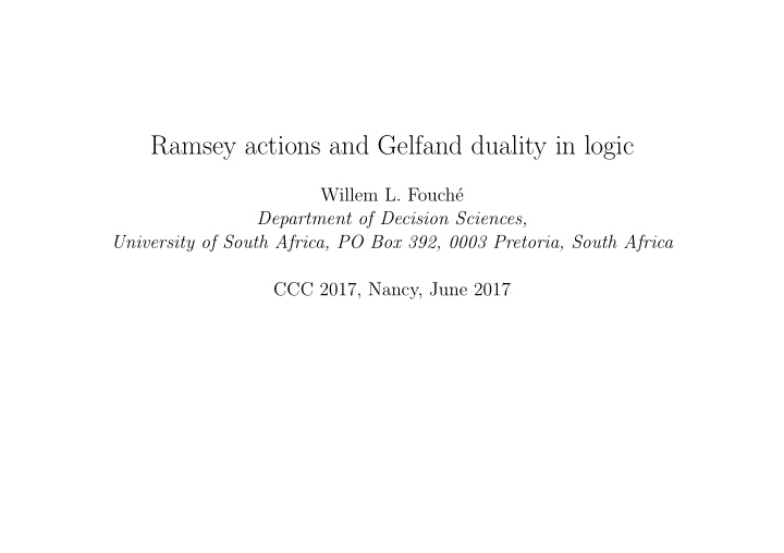 ramsey actions and gelfand duality in logic