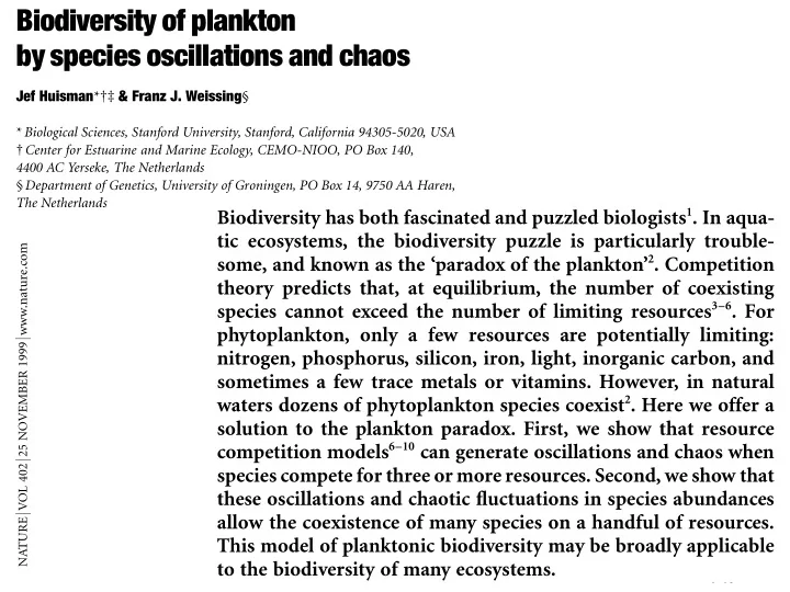 biodiversity of plankton by species oscillations and chaos